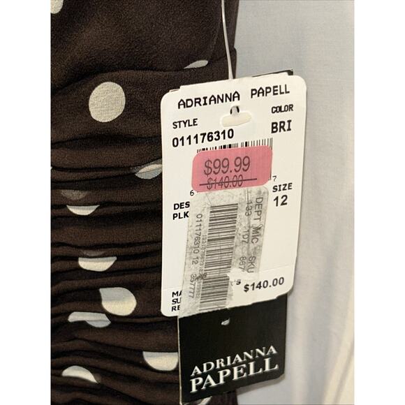 NWT Adrianna Papell Sz 12 Brown Silk Chiffon Polka Dot Midi Dress Lined Wedding - Picture 6 of 12